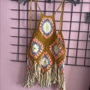 Free People Boho Crochet Fringe Top